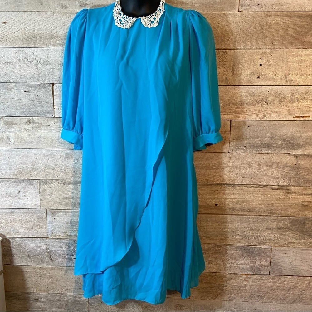 Vintage women’s blue layered‎ dress  in size 13/14